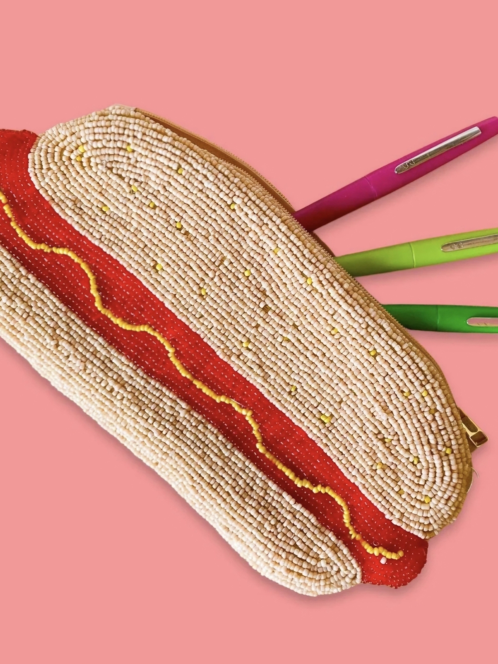 JENNY LEMONS- Beaded Hot Dog Pouch - Red & Cream